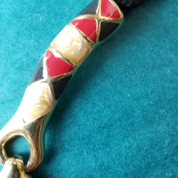 2/35$ 80s Monet Enamel and Black Cabochon Necklace With Twisted Cord - Picture 4 of 5